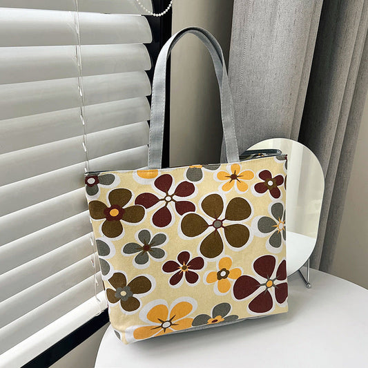 Floral Canvas Tote Bag Stylish Large Capacity Shopping Bag