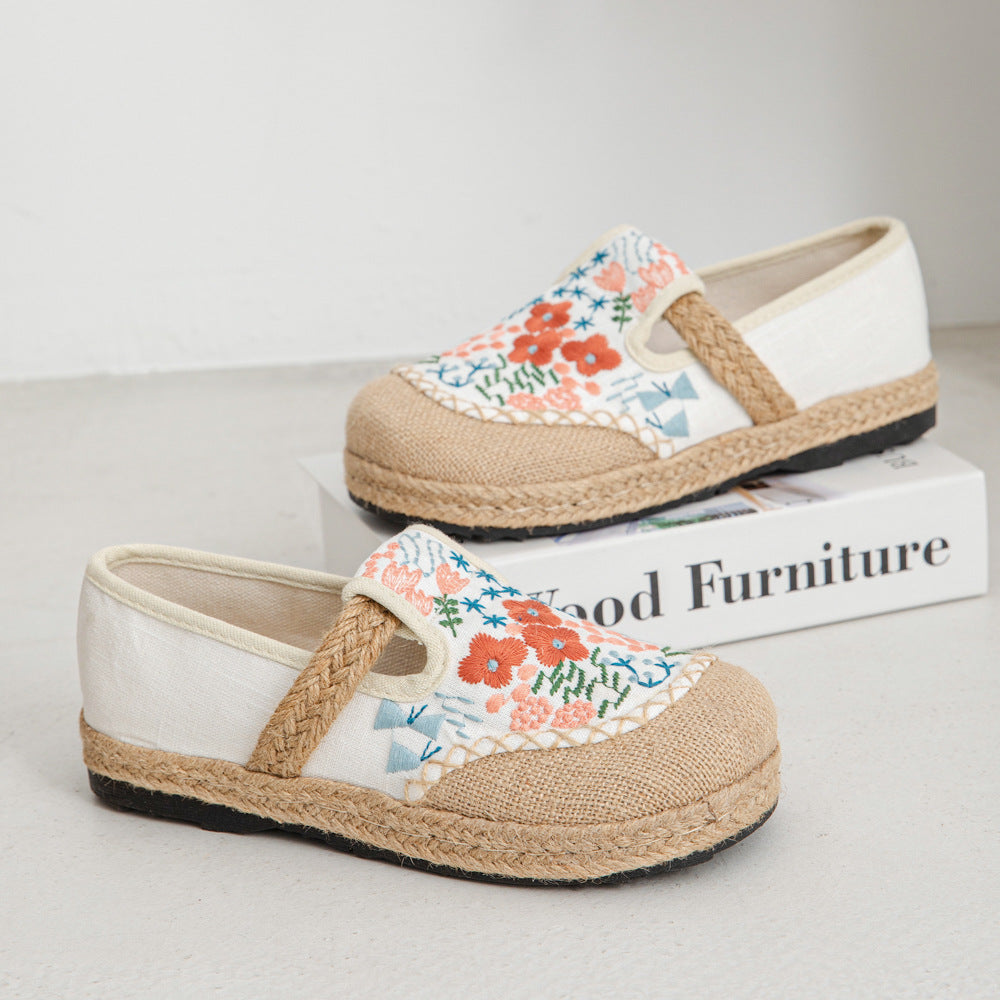 New Ethnic Style Flower Sea Embroidery Shallow Mouth Single Shoes, Original Craftsmanship Casual One-Pedal Women'S Shoes