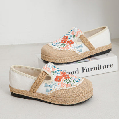 New Ethnic Style Flower Sea Embroidery Shallow Mouth Single Shoes, Original Craftsmanship Casual One-Pedal Women'S Shoes