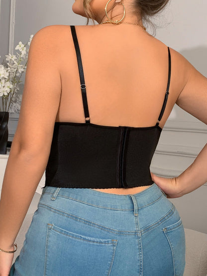 Plus Size Lace Bodice Camisole Black Sexy Top