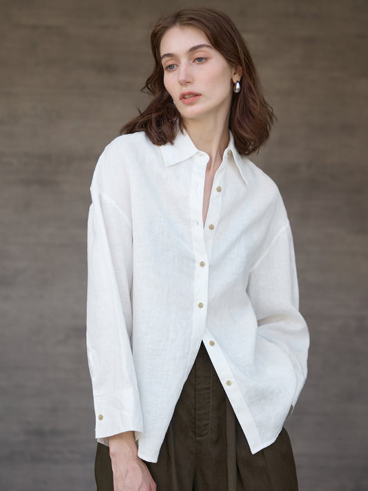 Loose Fit Solid Color Linen Shirt for Women