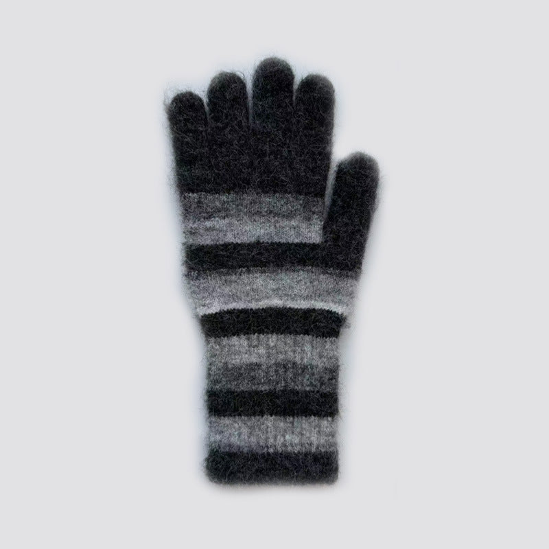 Rainbow Striped Knit Gloves Warm Casual Wool Blend Mittens