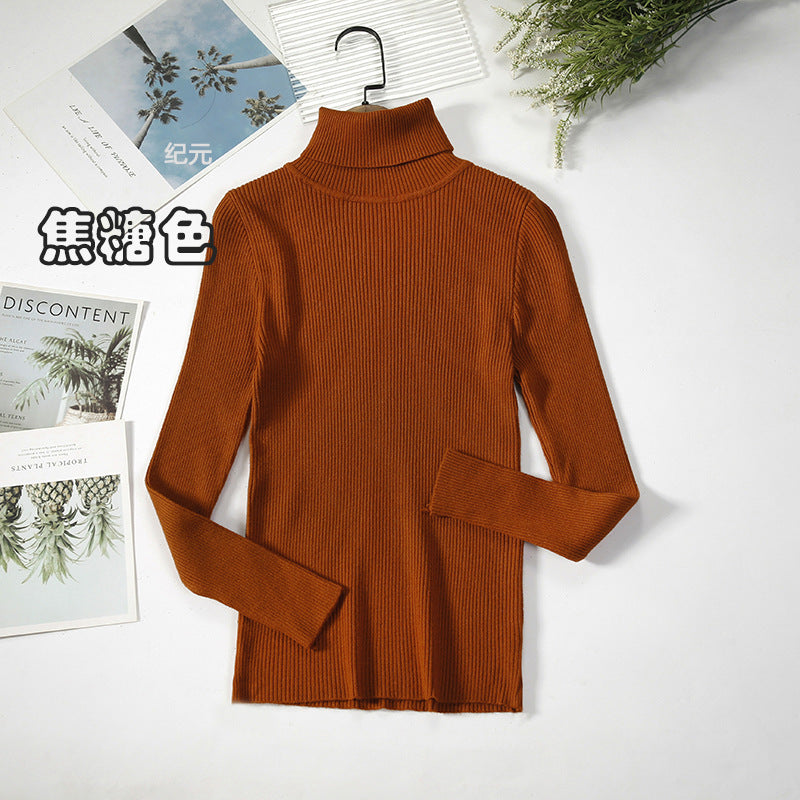 Long Sleeve High Neck Solid Color Sweater Comfortable Casual Wear
