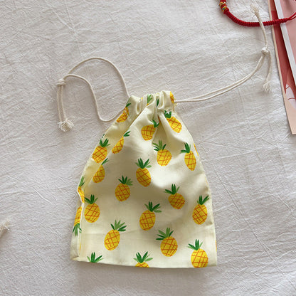 Mini Cotton Drawstring Makeup Pouch Cute Floral Travel Bag