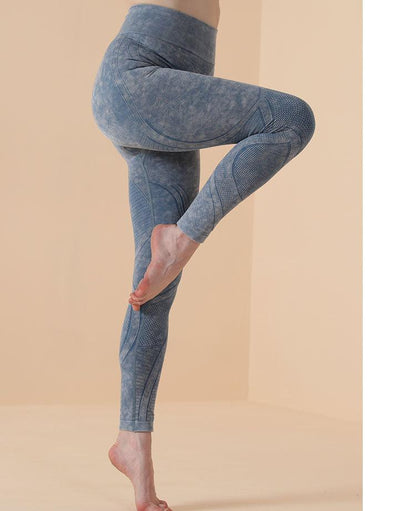Seamless Washing Pattern Sports Tights Women'S High Waist Hip Bodybuilding Yoga Pants Fitness