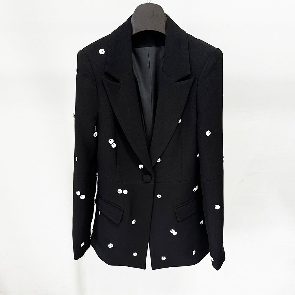 New Color-Blocked Sequined Blazer And Mermaid Skirt Set