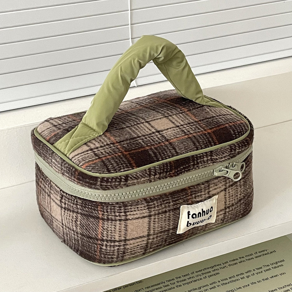 Color Block Woolen Makeup Bag Large Capacity Travel Portable Storage Pouch
