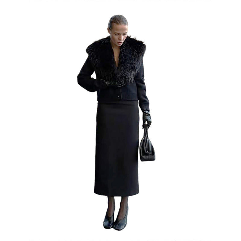 Fashionable Women鈥檚 Long Sleeve Cardigan With Fur Collar