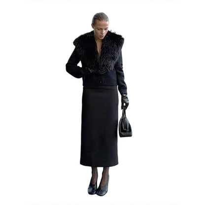 Fashionable Women鈥檚 Long Sleeve Cardigan With Fur Collar