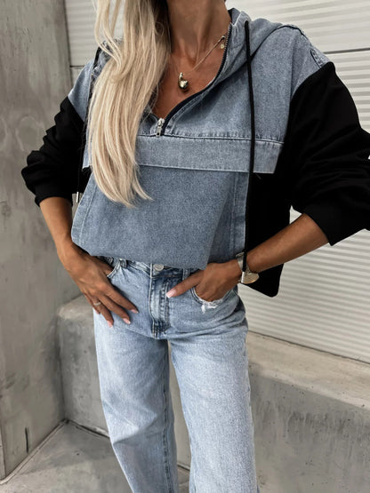 Casual Oversized Denim Hoodie for Women