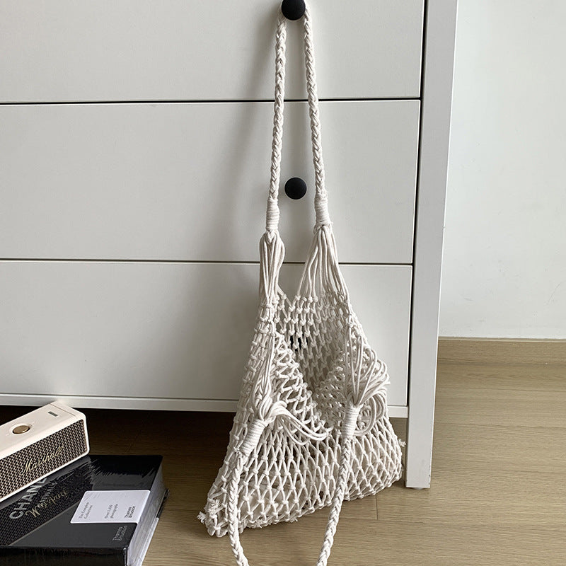 Large Capacity Handwoven Beach Bag Casual Cotton Tote