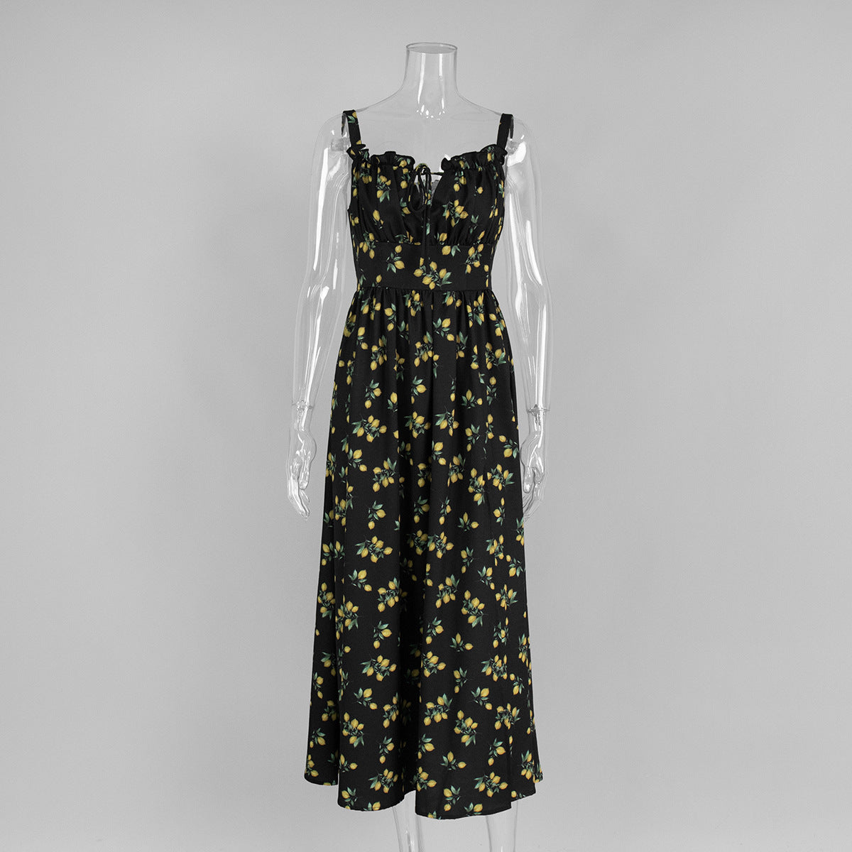 Floral Print V Neck High Waist Maxi Dress