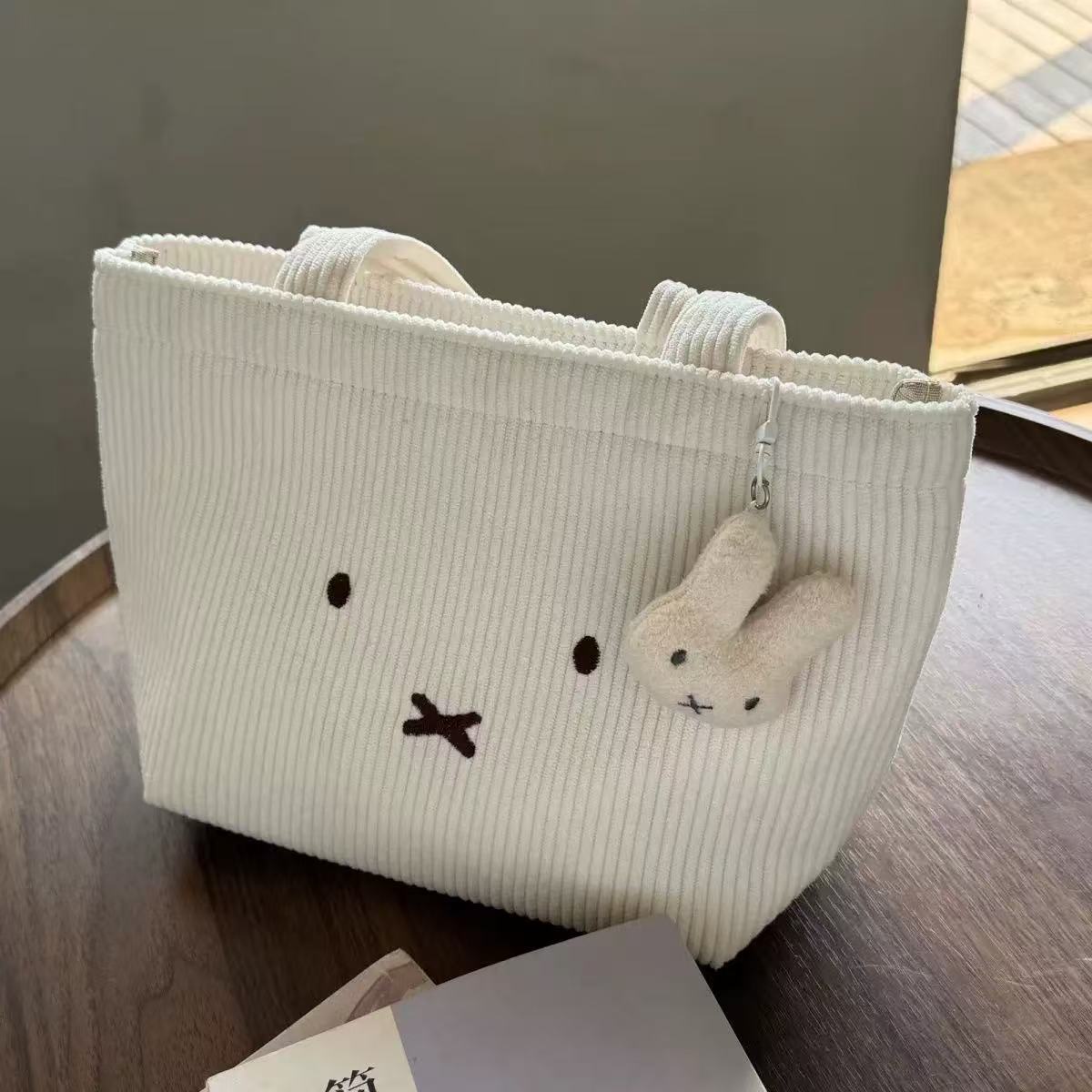 Cute Corduroy Bunny Tote Bag Stylish and Versatile for Daily Use