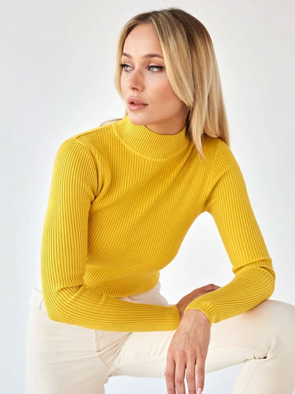 Solid Color Mock Neck Sweater Women Trendy Slim Fit Long Sleeve