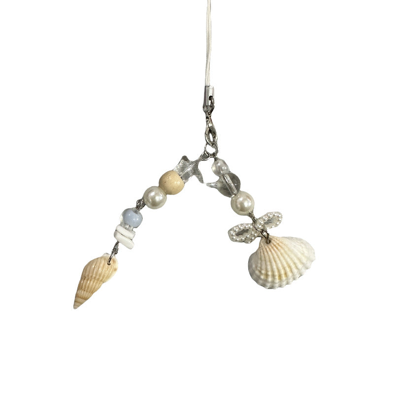 Elegant Pearl Seashell Beaded Keychain Phone Charm