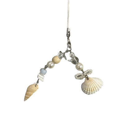 Elegant Pearl Seashell Beaded Keychain Phone Charm