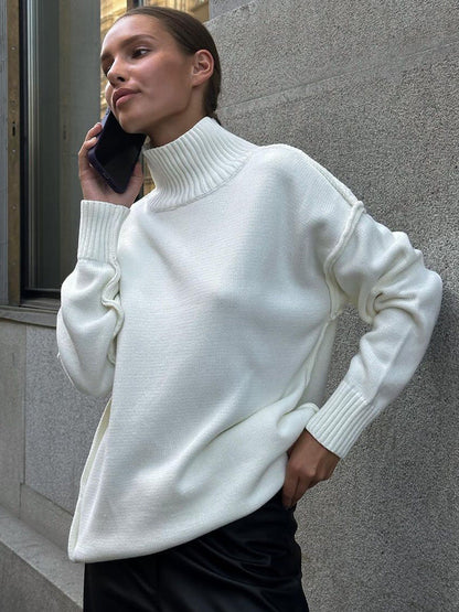 Casual Turtleneck Sweater for Women Cozy Knit Pullover