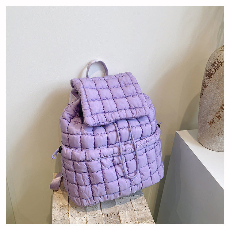 Solid Color Puffer Plaid Lightweight Shoulder Bag