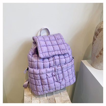 Solid Color Puffer Plaid Lightweight Shoulder Bag