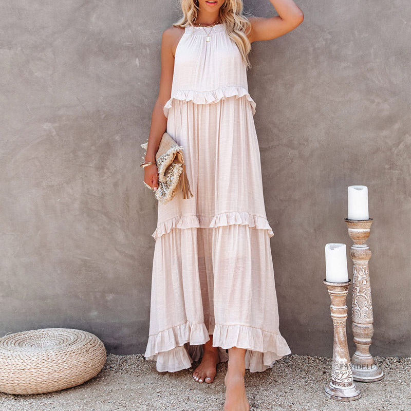Summer Dress New Irregular Cake Skirt Sleeveless Long Mopping Skirt Holiday Dress Women