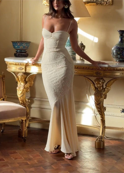 Lace Mermaid Evening Gown With Apricot Hue