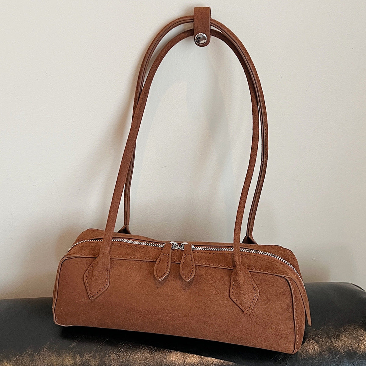 French Vintage Suede Tote Bag Stylish Casual Shoulder Bag