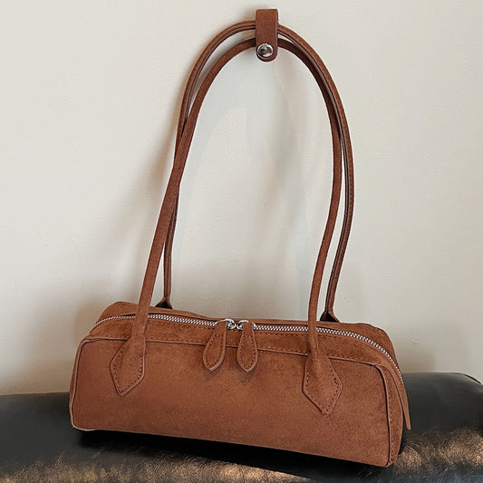 French Vintage Suede Tote Bag Stylish Casual Shoulder Bag