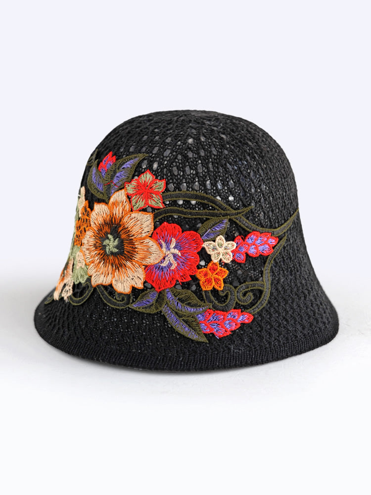 Ethnic Embroidered Flowers In Summer Breathable Hollow Sunscreen Fisherman Hat Female Sunshade Joker Bucket Hat Sun Basin Hat
