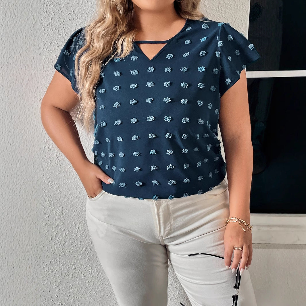 Plus Size Peacock Blue Short Sleeve Blouse