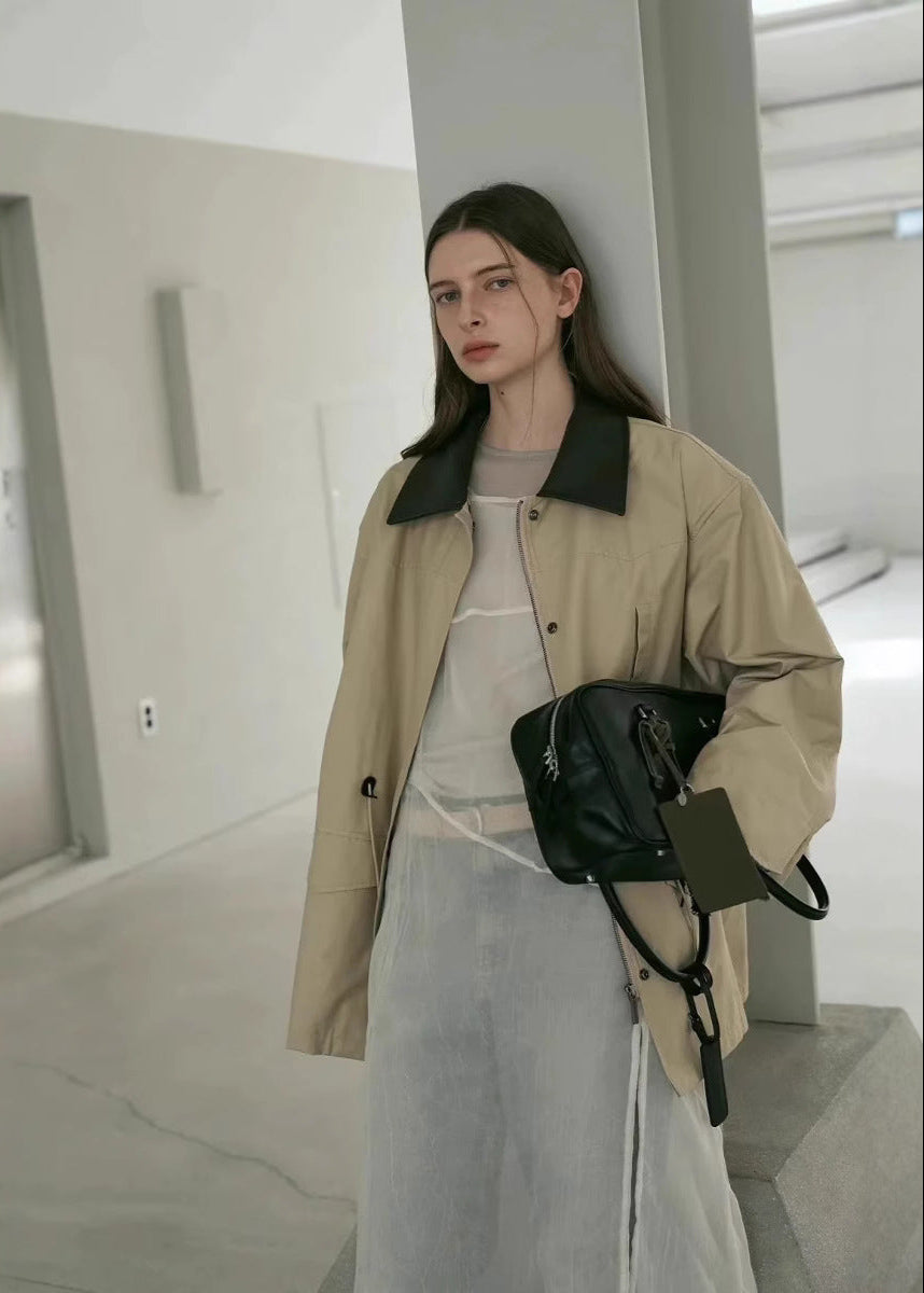 Utility Jacket Lightweight Khaki Contrast Collar