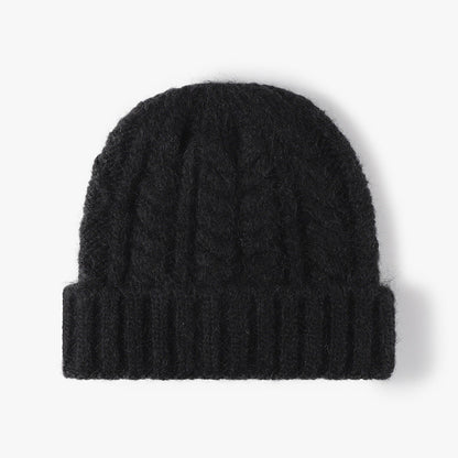 Solid Color Knit Hat Jacquard Padded Beanie