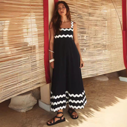 Print Color Block Sleeveless Long Dress