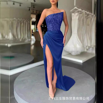 Green Sequin Evening Gown Sleeveless Elegant Maxi Dress