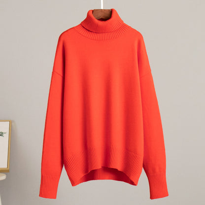 Solid Turtleneck Sweater Cozy Knit Pullover for Women