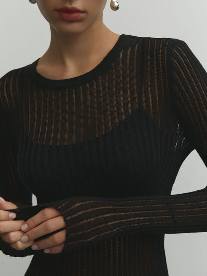 Sexy Slim-Fit Knitted Sweater with Round Neck