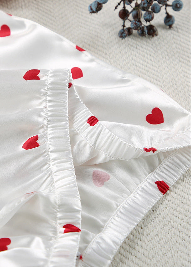 Satin Heart Pajama Set Two Piece Sleepwear