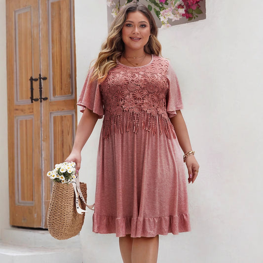 Bohemian Chic Plus Size Dress with Fringe Design
