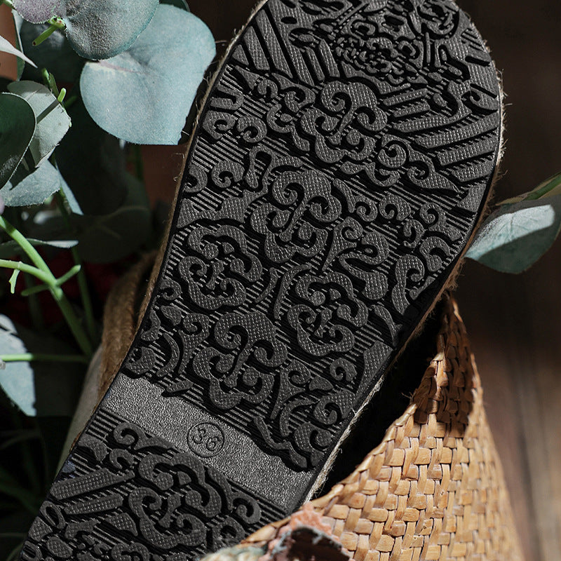 Summer New Ethnic Style Women'S Single Shoes Lazy One Step Round Toe Thick Sole Cotton Hemp Embroidered Shoes