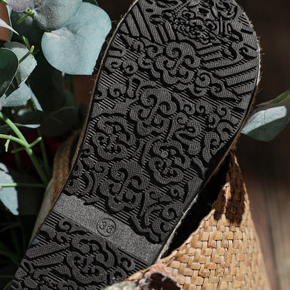 Summer New Ethnic Style Women'S Single Shoes Lazy One Step Round Toe Thick Sole Cotton Hemp Embroidered Shoes
