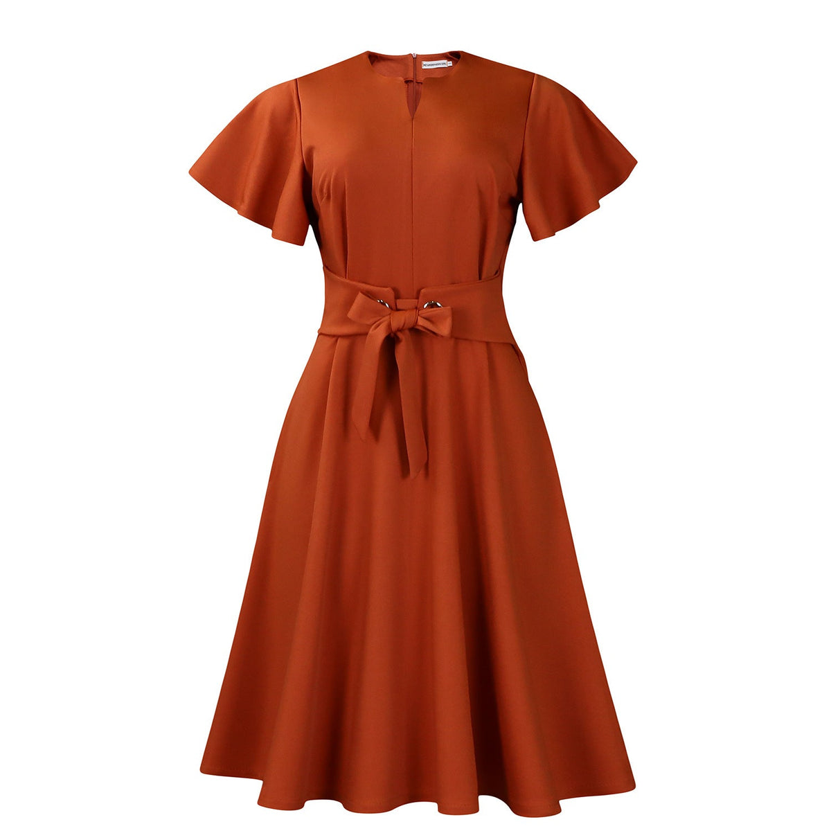 Elegant Solid Color V-Neck A-Line Dress With Tie Detail