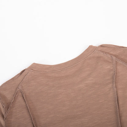 Patchwork Round Neck Simple Tops