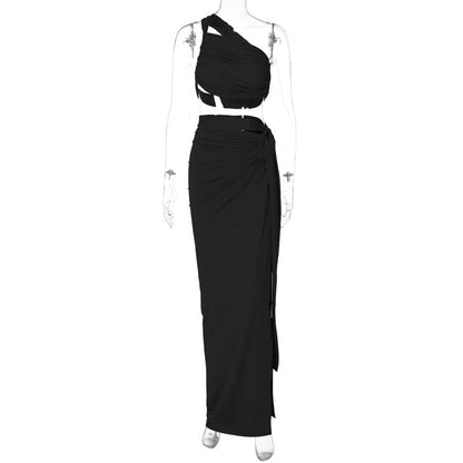 Backless Crop Top and Long Skirt Set Elegant Style