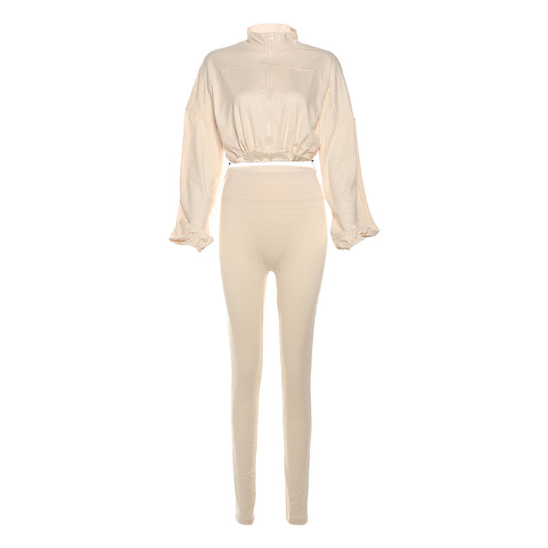Sensual Drawstring Crop Top And High-Waisted Pants Set