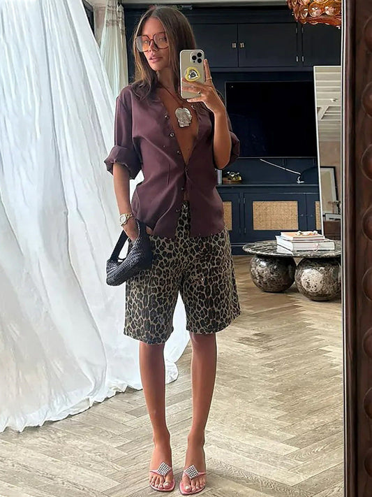 Cotton Leopard Print Shorts Trendy Casual Street Style