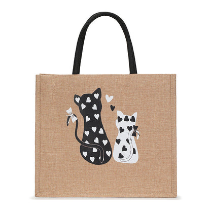 Trendy Hemp Tote Bag with Stylish Prints