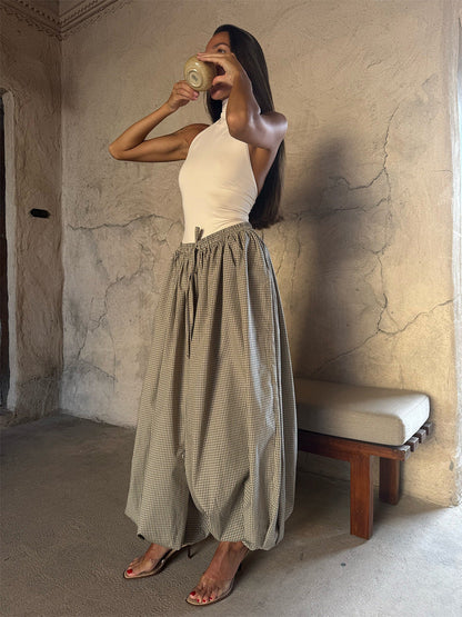 Retro Brown Lantern Pants Casual Lightweight Breathable Trousers