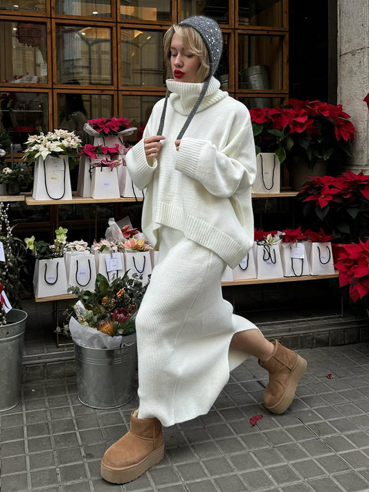Knitted Sweater and Skirt Set for Women - Casual Chic Style