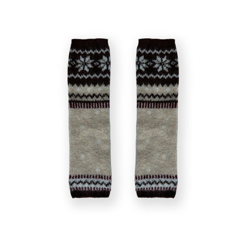Fair Isle Patterned Wool Blend Knitted Leg Warmers For Women