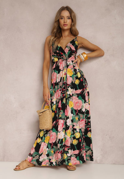 Spring/Summer New Fashion Print Sexy Dress With Deep V-Shaped Sleeveless Backless Long Dress