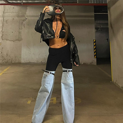 Trendy High-Waisted Straight-Leg Denim Pants